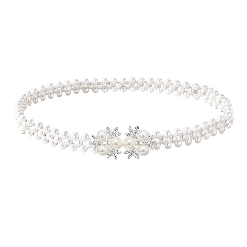 Stretch Elastic Band Pearl Waist Chain Pearl Beads Elastic Waistband Rhinestone Decor Strap Party