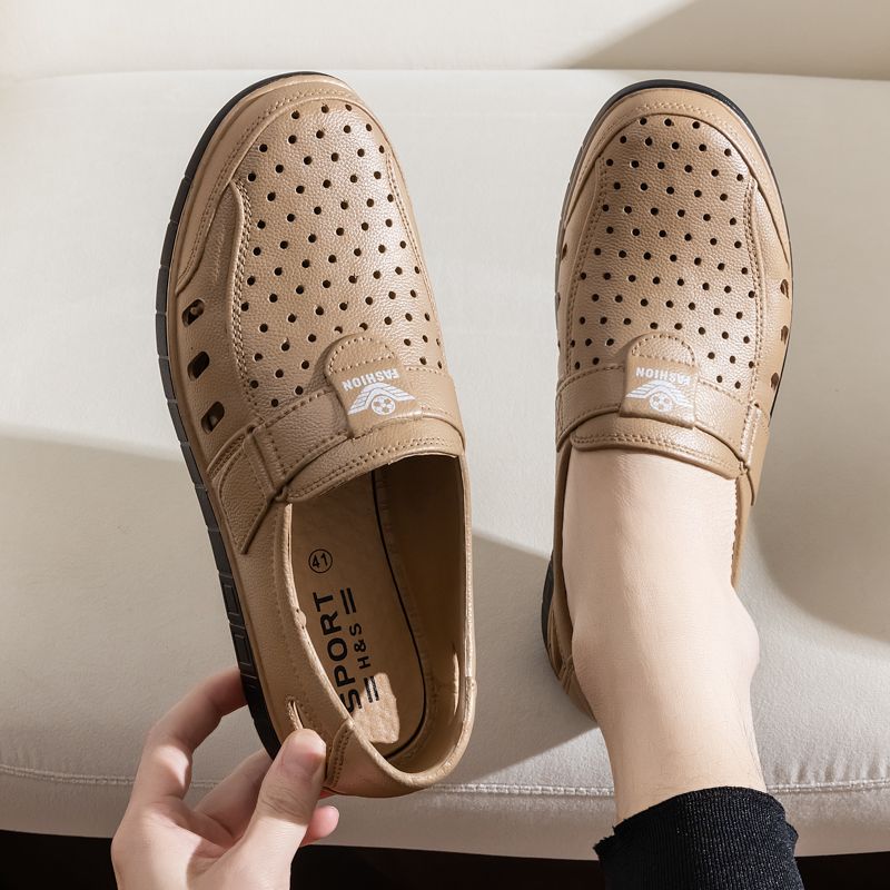 Men's Business Casual Beach Sandals Anti-Slip Outdoor Thick Sole Breathable Slippers Imitation Leather Shoes PVC