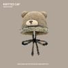 Bear Knitted Hat for Women, Winter Korean Style Versatile Thickened Woolen Hat, Ear Protection for Riding, Cold-Proof Lei Feng Hat