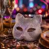 Cosplay Costume Props Full Rhinestone Halloween Mask Sparkling Skull And Cat Face Half Mask Adjustable Elastic Straps for Carnival Theme Dances Shiny