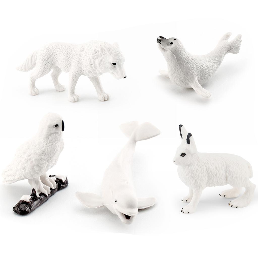 Simulation Polar Animal Set Model Arctic Rabbit White Fox Polar Bear Beluga Whale Seal White Owl Static Ornament