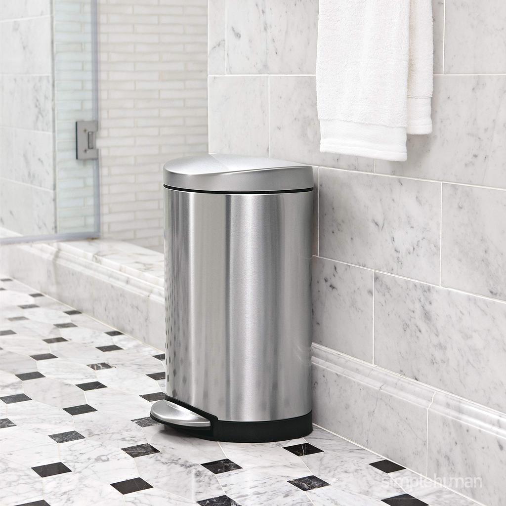 Simplehuman CW1835 6L Semi-Round Step Can with Pedal Lid, Soft-Close Stainless Steel Trash Can