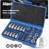 34Pcs Torx Star Sockets Security Bit Set 5/16" Hex Socket Screw 3/8" Ratchet Wrench Socket Bit Set Screw Combination Tool