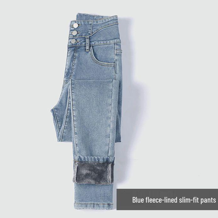 High-Waisted Thick Velvet Skinny Jeans for Women - Winter Slim Fit Stretch Jeggings