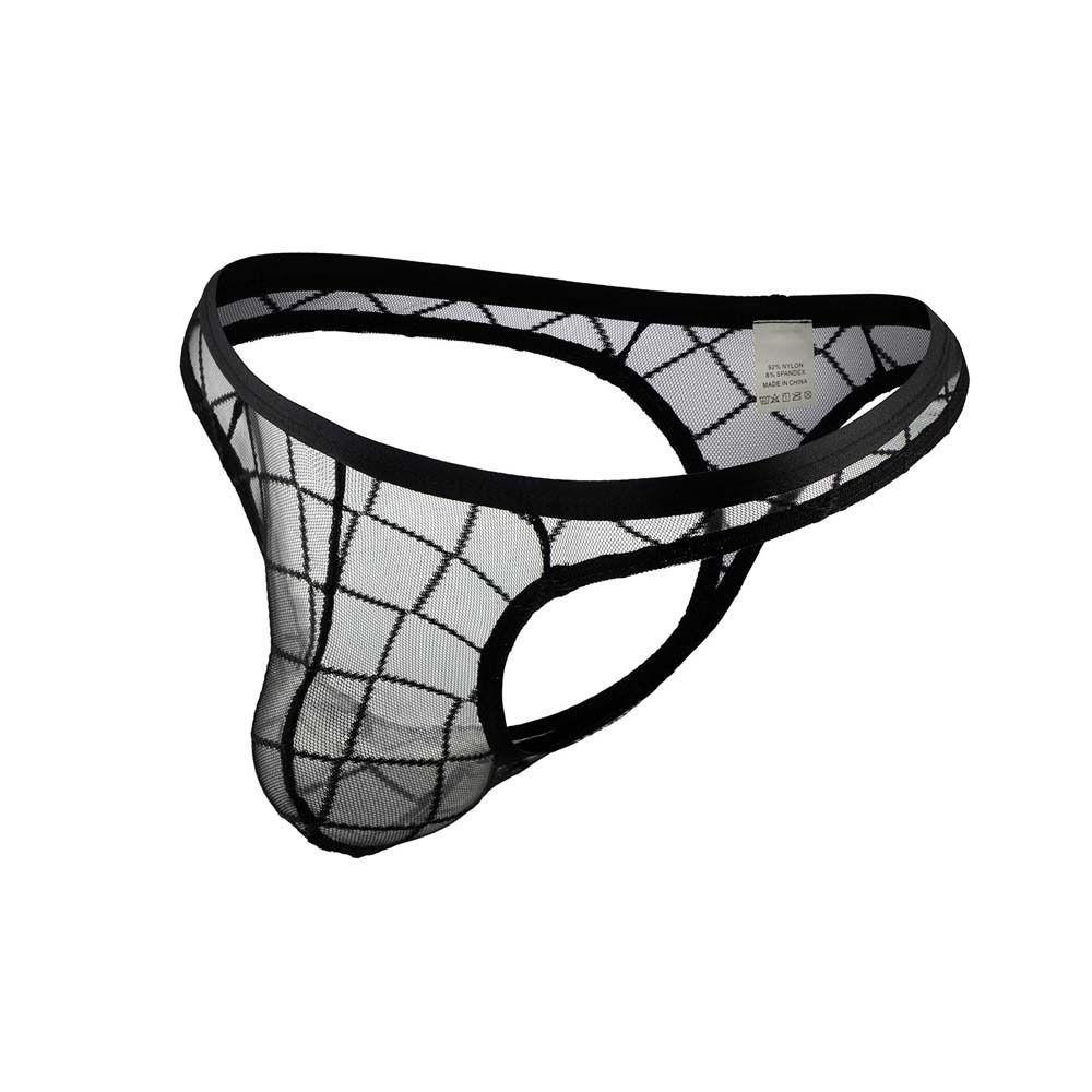 Simple Fashion Plaid Hollow Men's Mesh Thongs Transparent Ultra-thin Male Briefs Low Waist Breathable T Back Panties Male