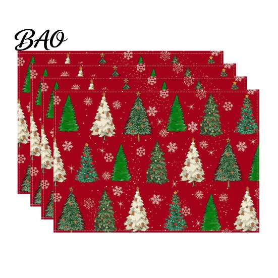 Christmas Table Mat 4Pcs Linen Placemat Set, Cartoon Snowman Gingerbread Gnome Durable Mats Mat, Heat Resistant Place for Holiday Party Placemats