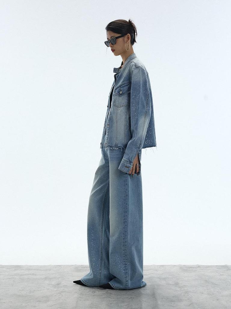 Starry Sky Shiny Wide-Leg Slimming High-Waisted Denim Pants for Women - Flaw-Concealing, Leg-Lengthening Straight Fit