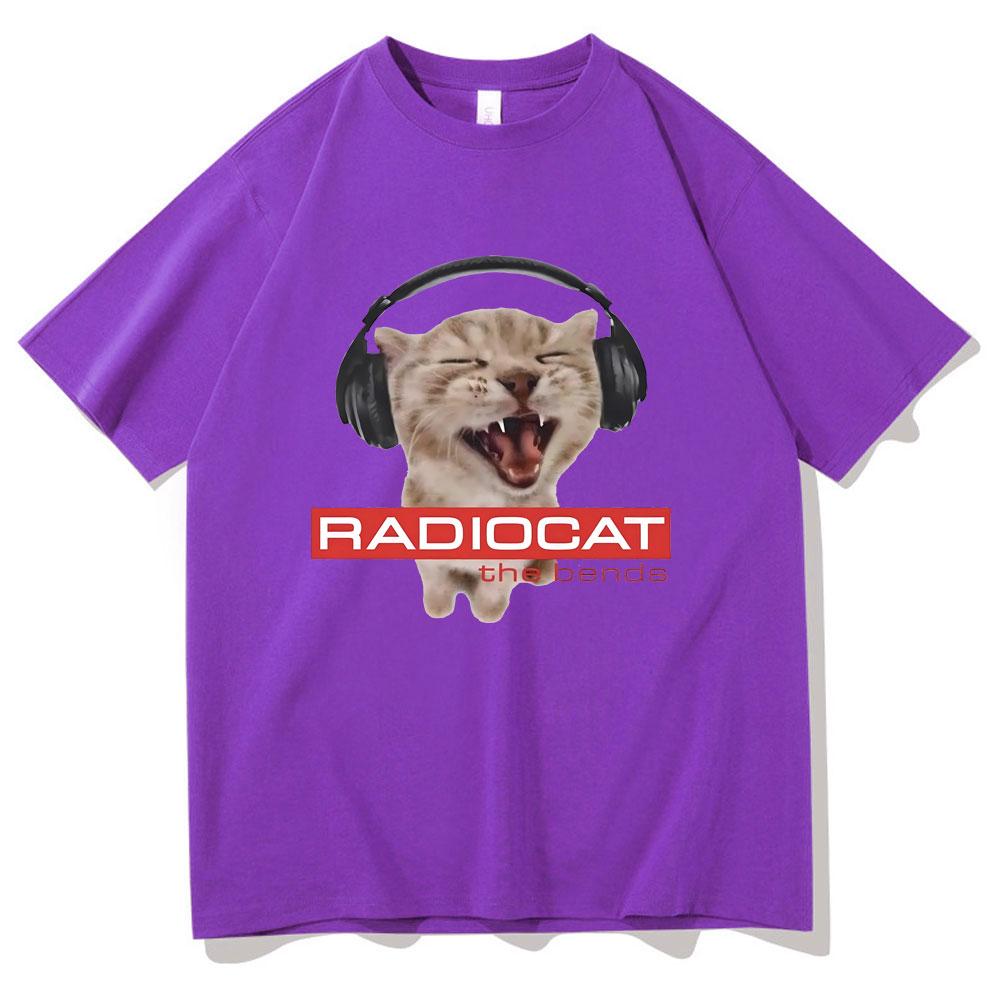 British Rock Band Radiohead Funny Radiocat The Bends Print Tshirt Men Women Vintage Gothic Oversized Tshirt Male Meme T Shirts