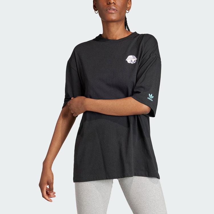 Adidas Originals Trefoil Bunny Graphic Baby Tee With Cartoon Print Women Tops Black IV9298