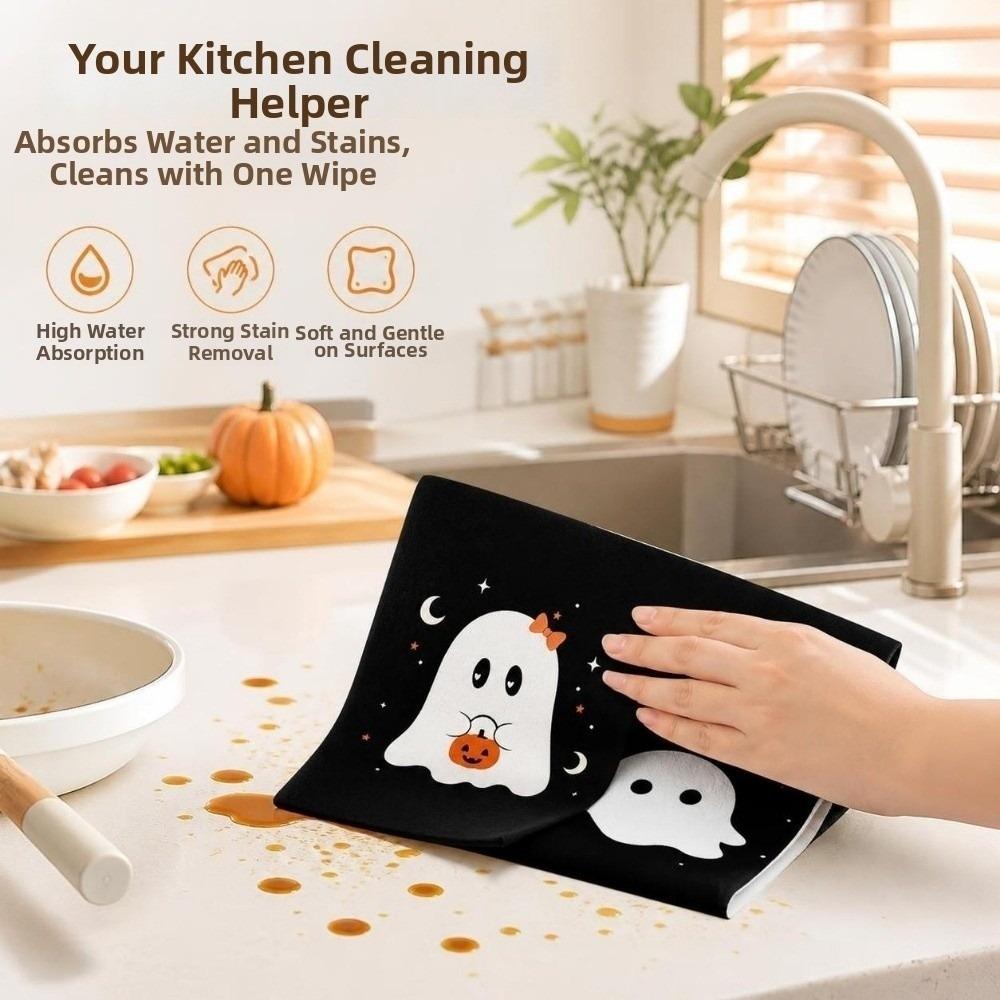 2 pcs Cat Halloween Dish Towels Pumpkin Hand Towel Autumn Dishcloth Home Bar