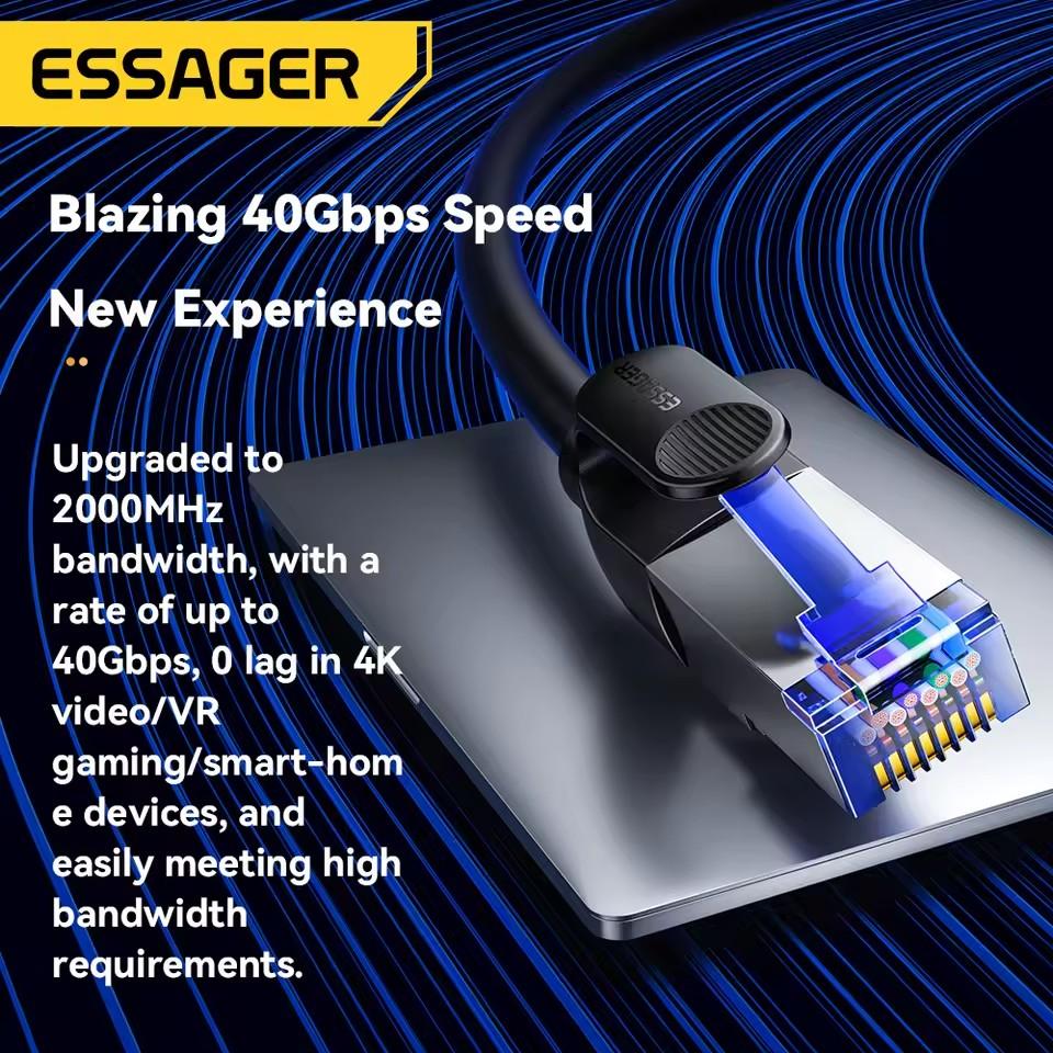 Essager CAT8 Ethernet Cable 40Gbps 2000MHz CAT 8 Networking Cotton Braided Internet Lan Cord for Laptops PS 5 Router RJ45 Cable