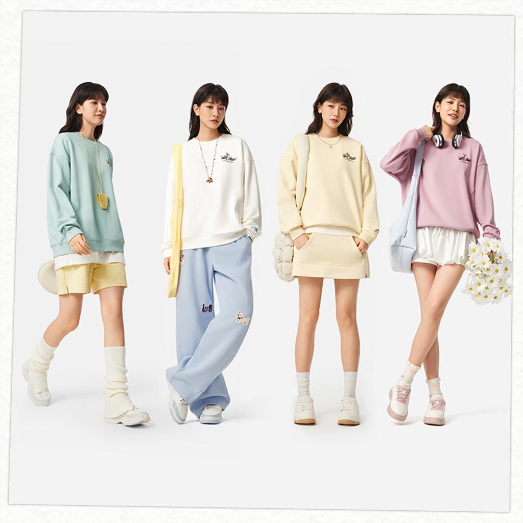 Li Ning Sports Lifestyle Series Simple Versatile Comfortable Casual Letter Animal Print Loose Shoulder Fleece Long Sleeve Sweatshirt AWDVC74-6