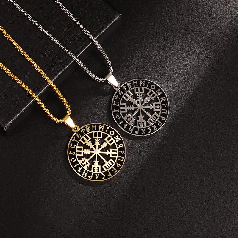 Stainless Steel Nordic Compass Pendant Necklace Men Women Amulet Jewelry Gift