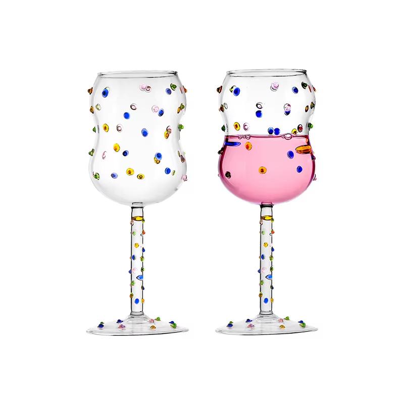 300ml Kreativ Mädchen Niedlich Bunt Gepunktet Hohes Borosilikat Blei-Freies Glas Weißwein-Glas Rotwein-Gläser Heimgebrauch Handgeblasen