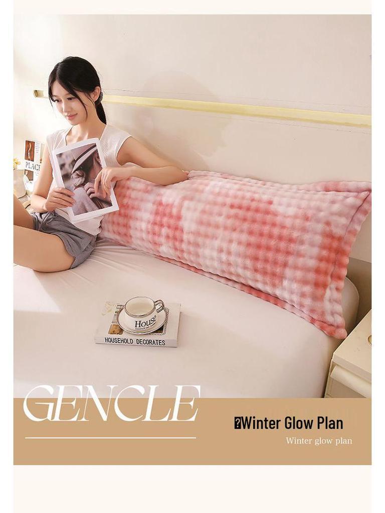 Double-Sided Thick Bubble Milk Velvet Long Pillowcase - Solid Color & Coral Fleece for Winter Couples