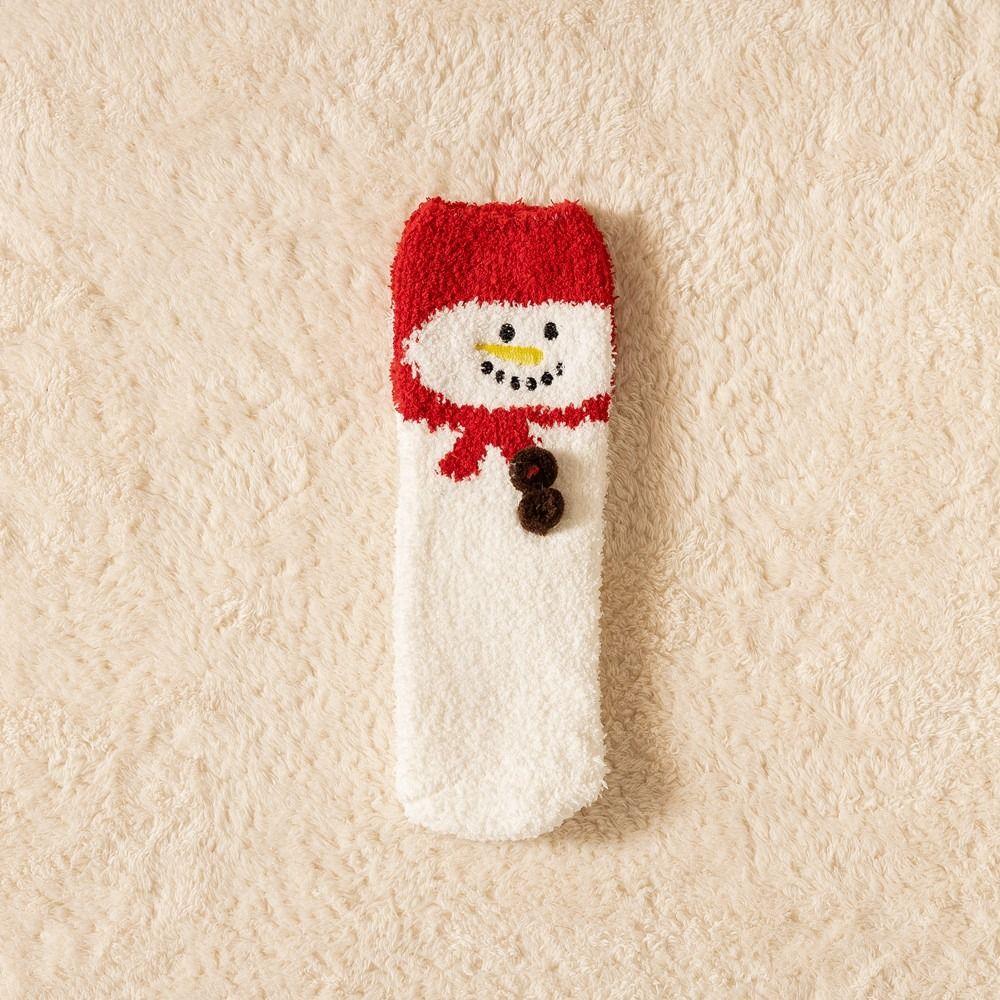 Cartoon Floor Sleep Socks Snowman Winter Red Green Elk Coral Velvet Socks Middle Tube Socks Women Hosiery Christmas Socks