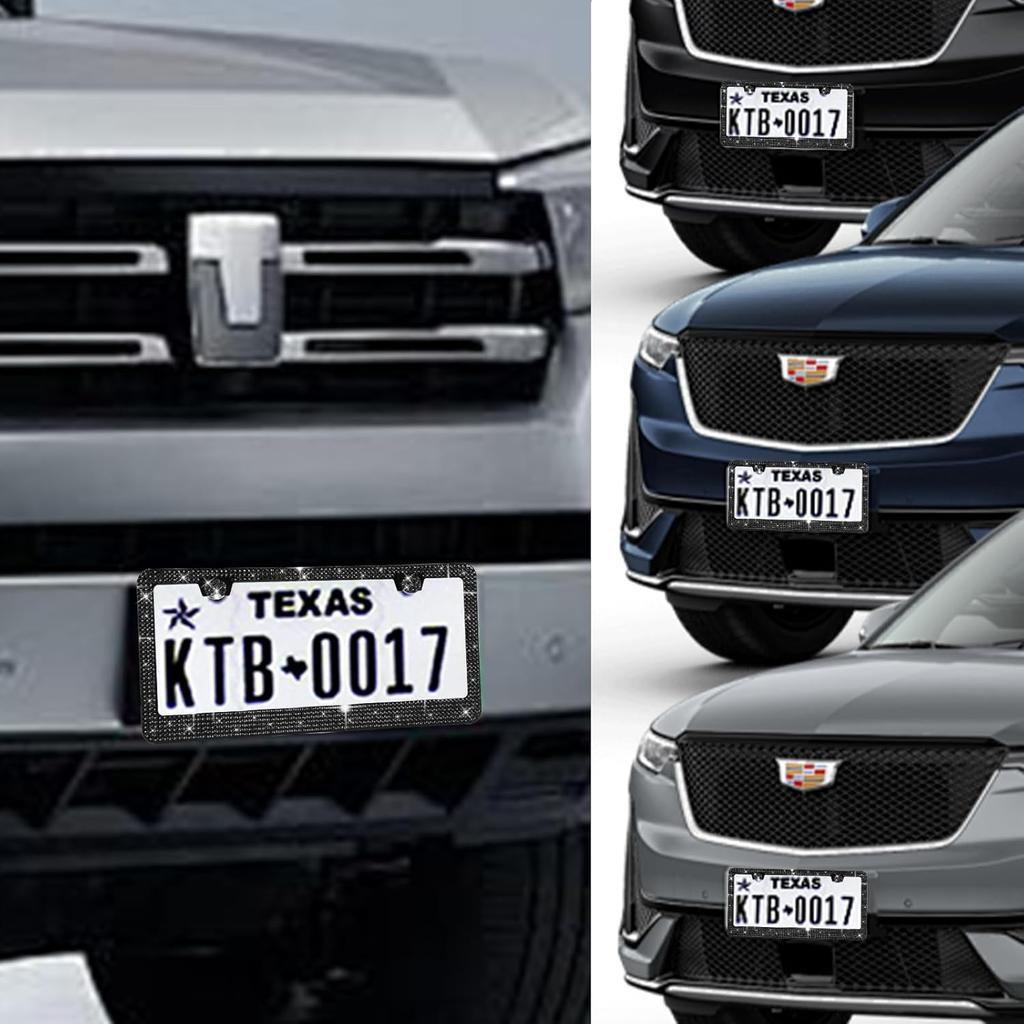 2 Pack Bling License Plate Frames Premium Sparkly License Plate Frame For Women Durable Black Bling Car Accessories