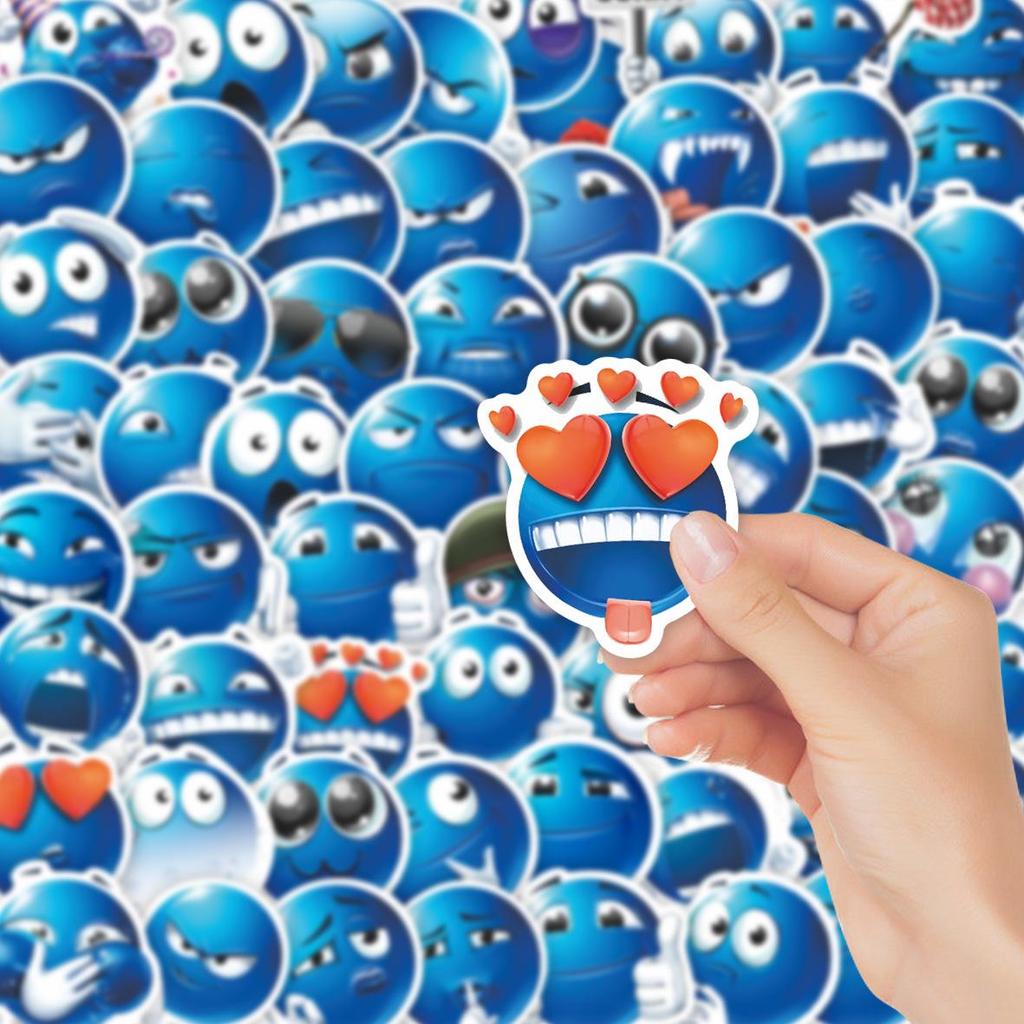 64 Waterproof Blue Bean Emoji Stickers - Fun, Decorative, and Funny for Notebooks