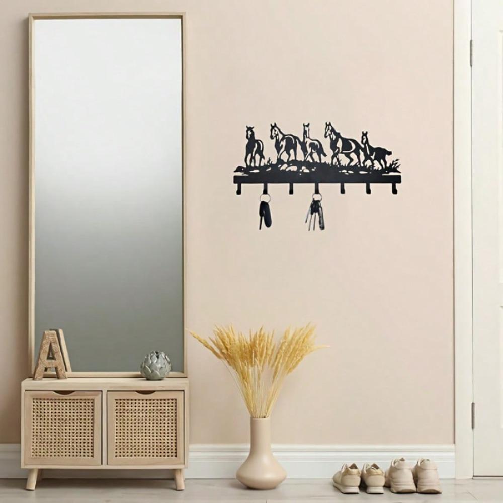 

1 шт. Настенный крючок для конного спорта - Держатель для ключей на 5 лошадей - Многофункциональное хранилище для одежды, шляп, сумок - Универсальный декор для гостиных, прихожих, TY7133 чёрный