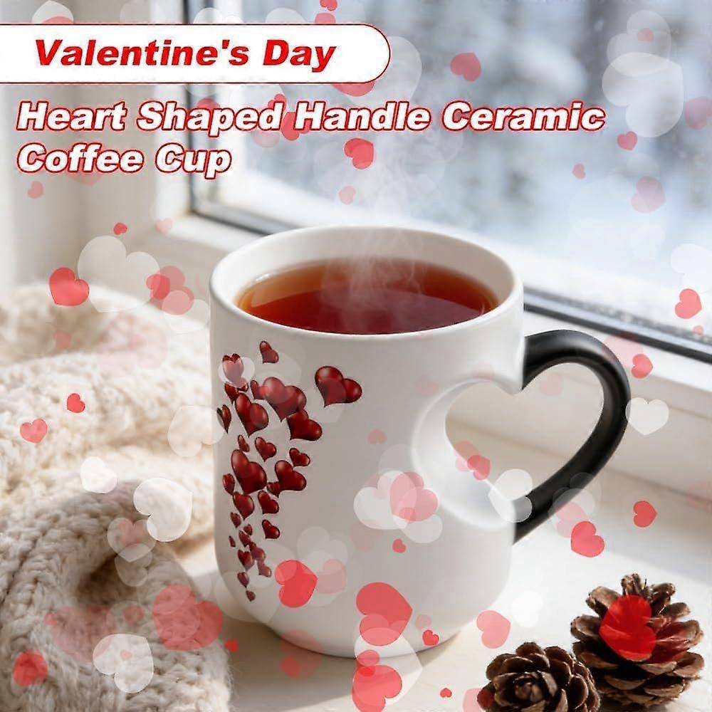 Heart-Shaped Color Changing Magic Ceramic Mug Funny Color Changing Coffee Cup with Handle That Reveals Surprise Design When Filled with Hot Beverage R
