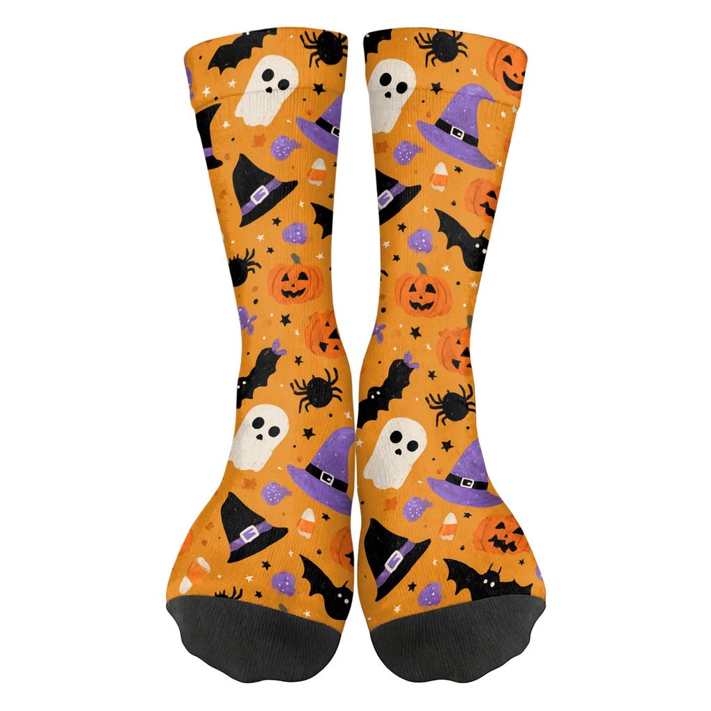 Breathable Comfortable Mid-Calf Socks with Halloween Pattern Unisex Elastic Ankle Support Socks Suitable for Daily Wear and Seasonal Use