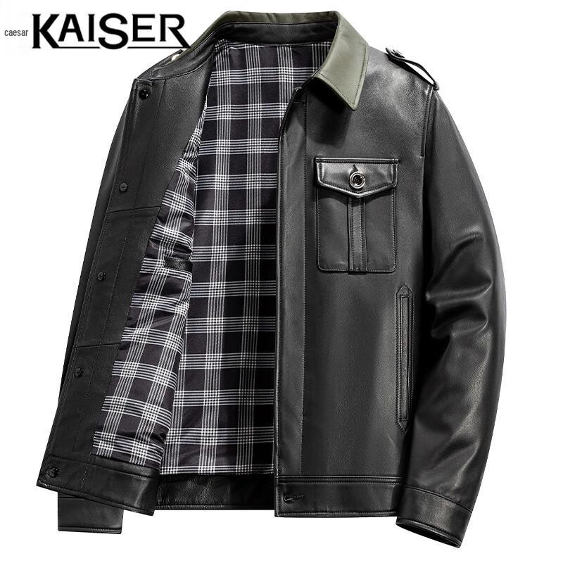 KAISER Men's Genuine Sheepskin Biker Jacket