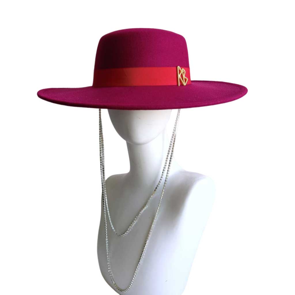 Double Chain Strap Hat Flat Top Fedora French Women's Autumn and Winter Women's Wide Brim Hat  Sombrero Hombre