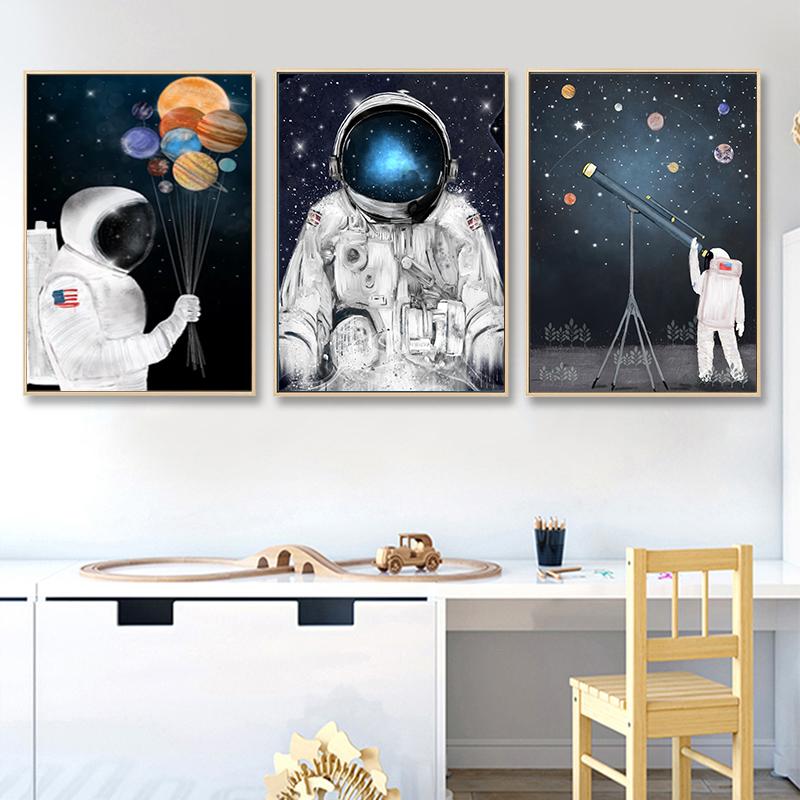 Kids Baby Nursery Room Decor Space Planet Art Print Canvas Painting Pictures for Wall Toile Decoration Murale Paintings Mural
