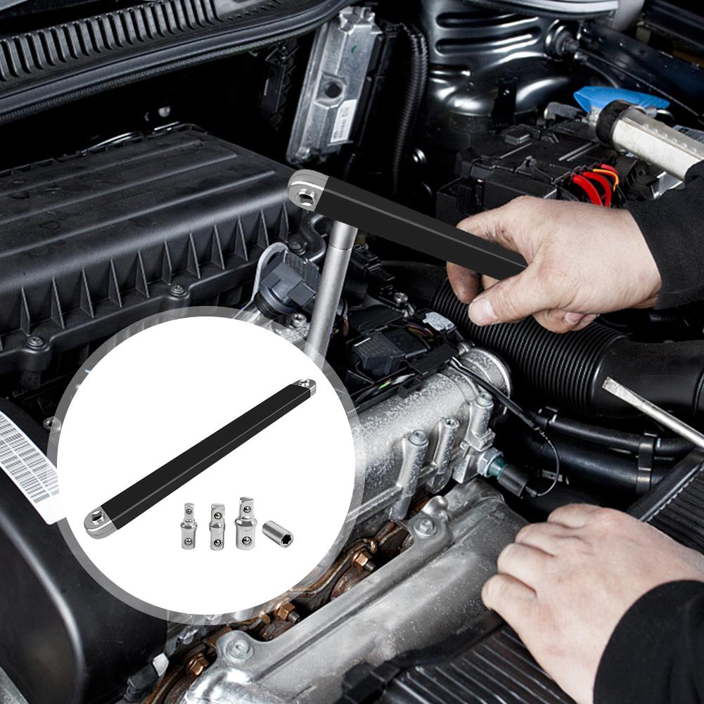 Ratchet Spanner & 1/2 1/4 3/8inch Square Drive Adapters Offset Extension Wrench Tight Reach Extension Wrench Set for Small Place