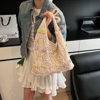 Neue Pendler-Umhängetasche mit großem Fassungsvermögen, modische Perlen-Tragetasche, Bucket Bag, lässige, einfache Stricktasche für Damen