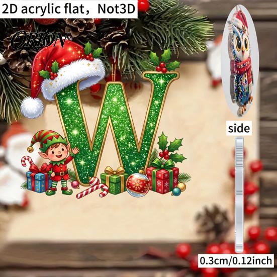 Unique Festive Gift for Family Personalized 26 Alphabet Christmas Ornament with Santa Hat Elf Design, Acrylic Customized Wrapping Tag Hanging