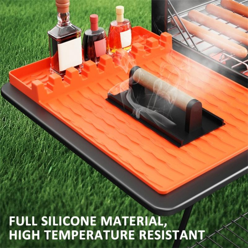

Camping BBQ Tools Silicone Mat Barbecue Grill Utensil Holder Mat Orange