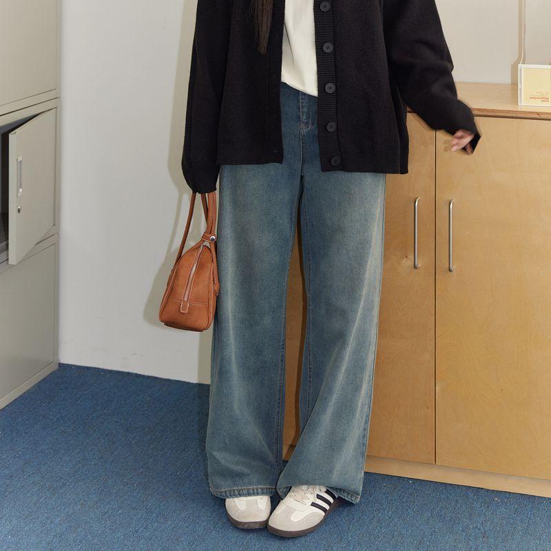 Zhang Ren Slightly Oversized Girls High Waist Denim Knitting Cardigan Jeans(In Stock) 3XL