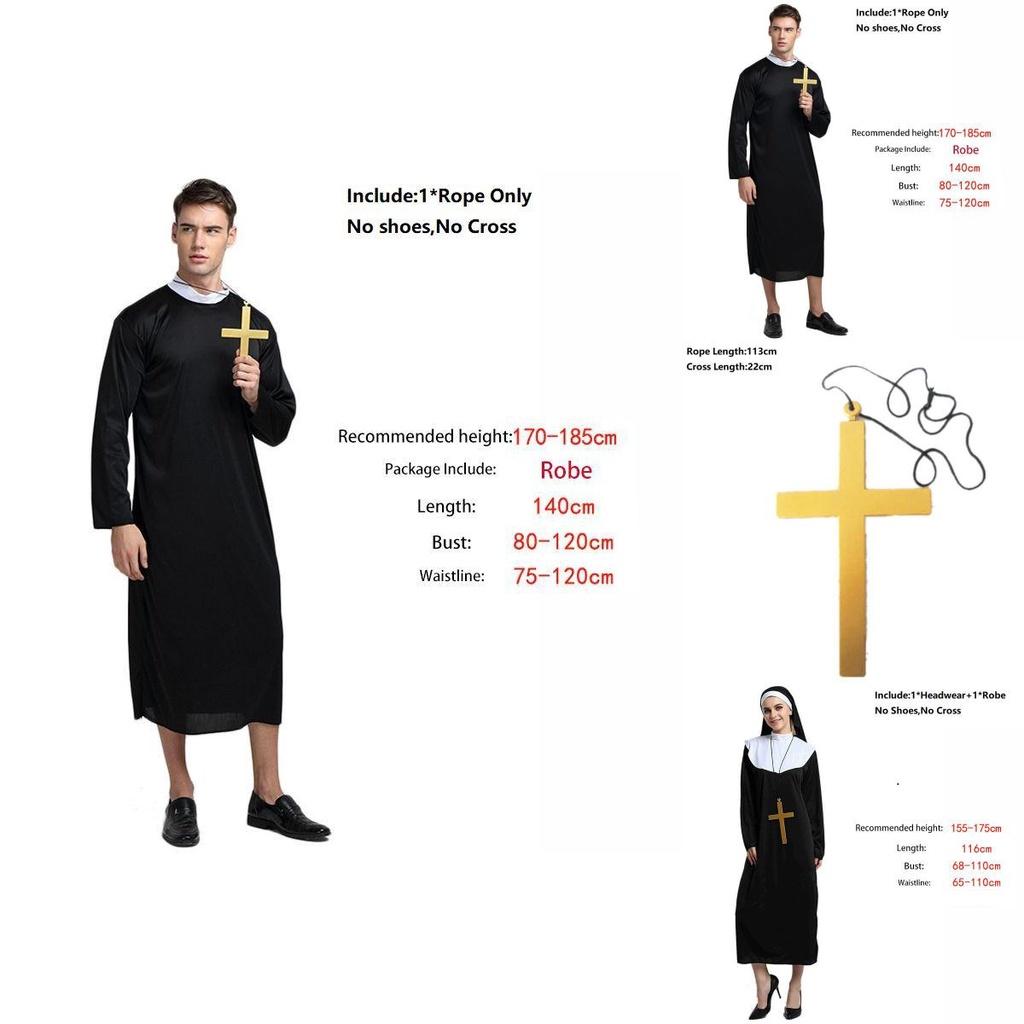 Costume Priest Godfather Women Men Halloween Fancy Dress Stage Cosplay Robe
