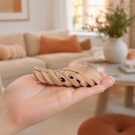 3D-printet vridende dumpling-leketøy, glatt tegneserieuttrykk dampet bolle-leketøy, ledddelt spiralroterende deigkule fidget-leketøy for stresslindring