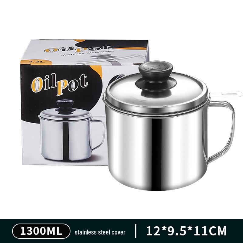 Stainless Steel Oil Filter Cup with Lid, Large Capacity for Kitchen Filtering and Storage
