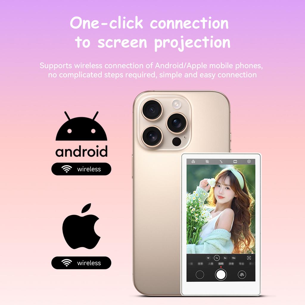 Vlog Selfie Monitor Screen Compatible with Phone Magnetic Wireless Rear Camera Phone Monitor with 164FT Range Live Streaming (White) 7