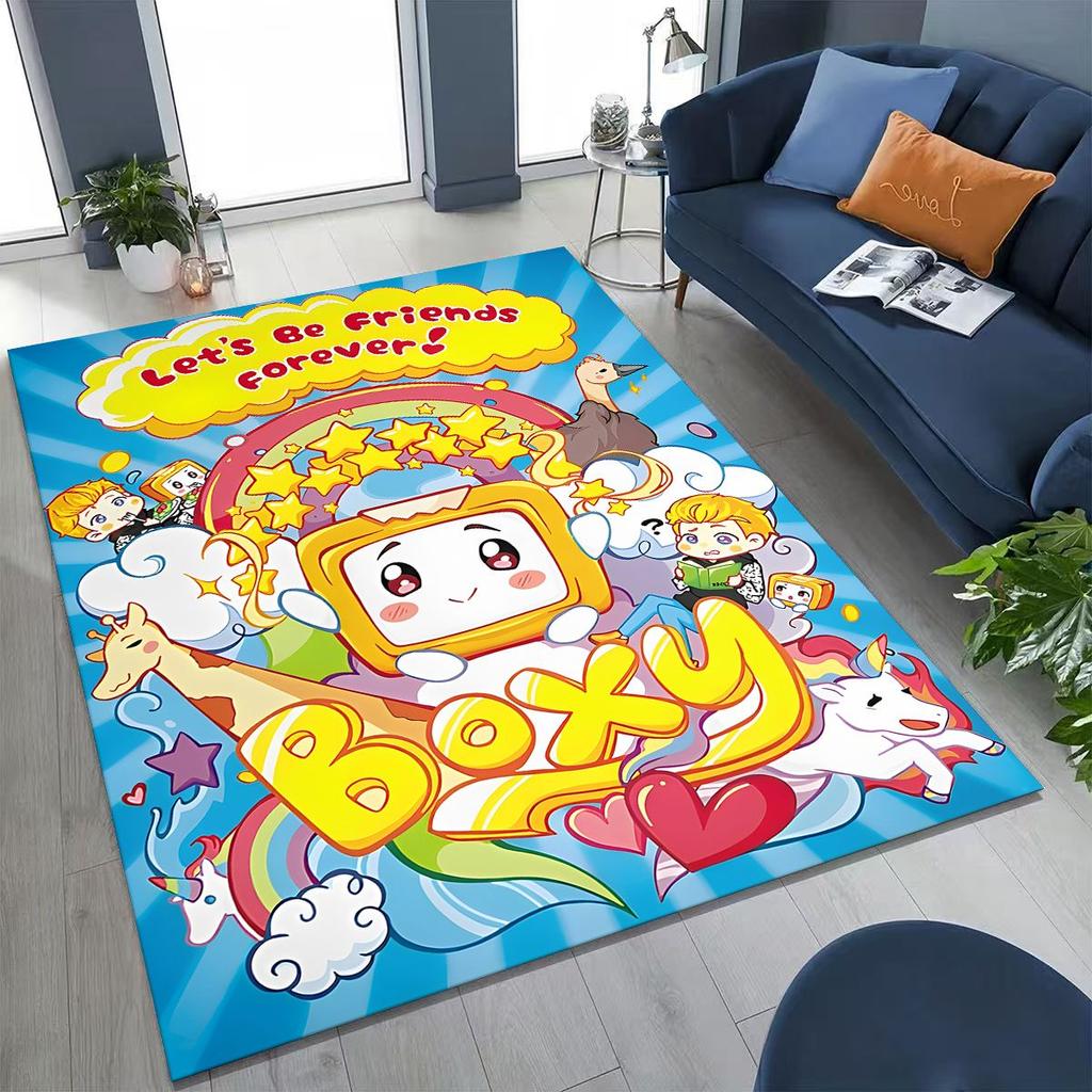 Tappeto Cartoon Lankybox Carino Foxy Boxy Rocky per Camera da Letto Soggiorno Divano Casa Zerbino Decorazione, Tappetino Pavimento Grande Antiscivolo per Bambini