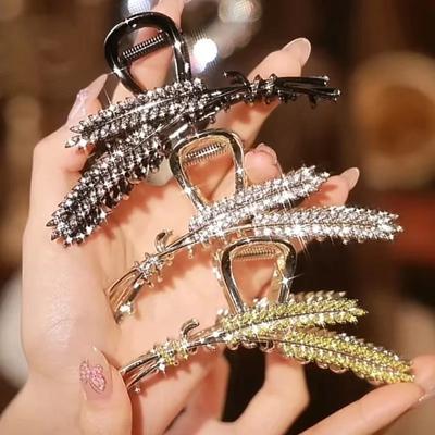 Elegancki Metalowy Kryształowy Klips do Włosów dla Kobiet Typ Kłosa Klipsy do Włosów Duży Klips Rekin Akcesoria Koreańskie Uchwyty do Kucyka