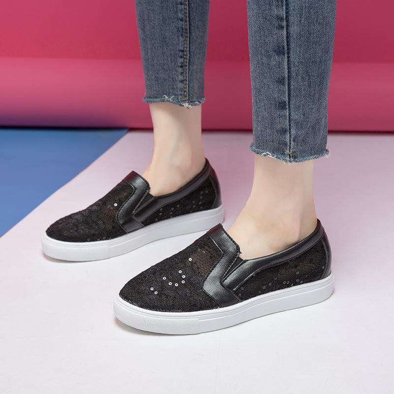 

Внутренние увеличивающие рост сетчатые туфли-одинарки 2025 лето новая полая дышащая повседневная женская обувь танкетка толстая подошва лоферы для ног 43 чёрный