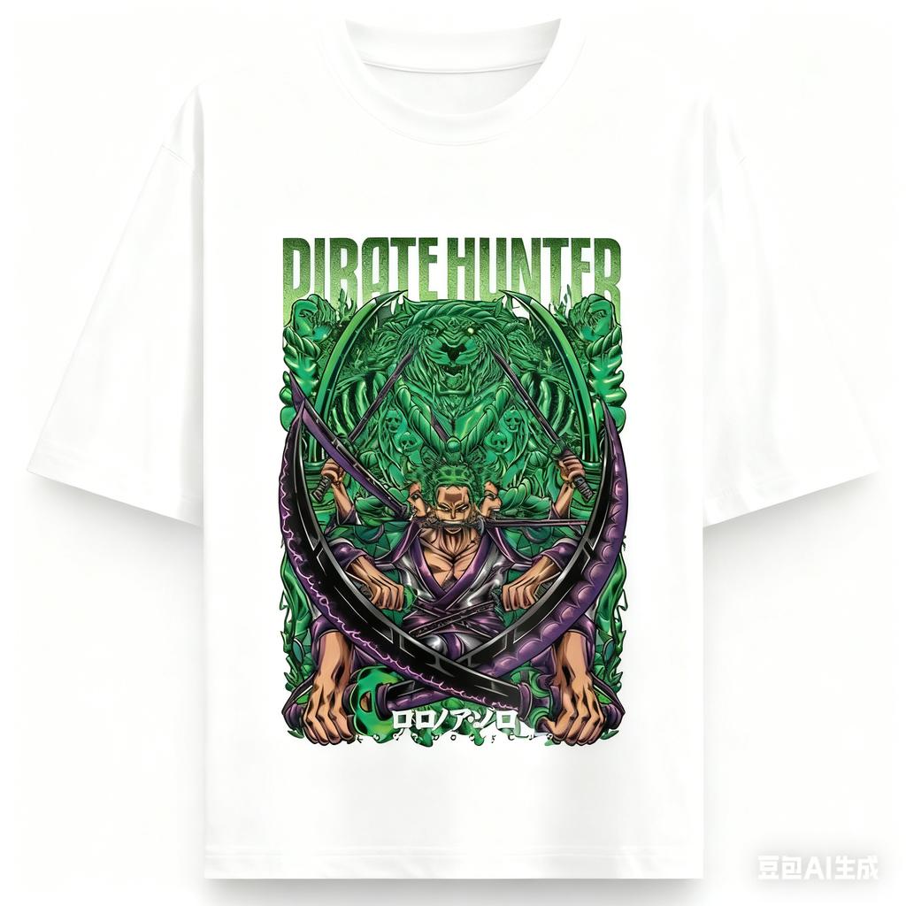 One Piece Anime PIRATE HUNTER Printing Oversized Cotton Tshirt Men and Women Harajuku Trend Y2K Casual Summer Absorb Sweat Tees