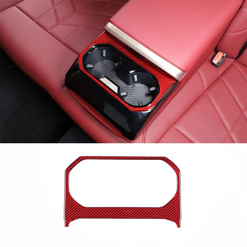 Soft Carbon Fiber Car Rear Hidden Cup Holder Panel Sticker Suitable for BMW 5 Series G60 + Red carbon fiber
