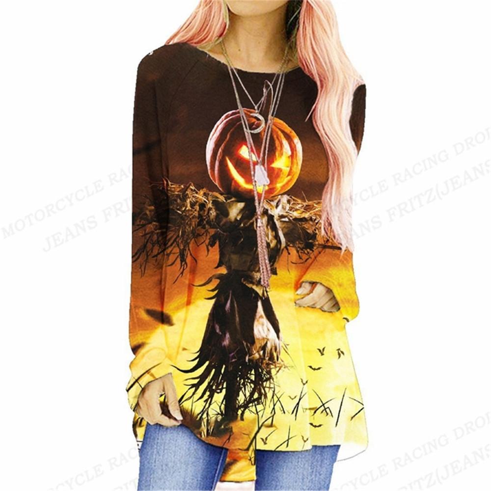 

Женская футболка с 3d принтом на Хэллоуин, женская модная футболка, свободные топы с длинными рукавами, футболки, женские футболки, большие топы с круглым вырезом