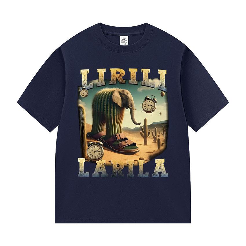 Lirili Larila Elefant mit Sandalen Lustiges Meme T-Shirt Herren Vintage Oversized T-Shirts Unisex Lässig Hochwertige Baumwoll-T-Shirts