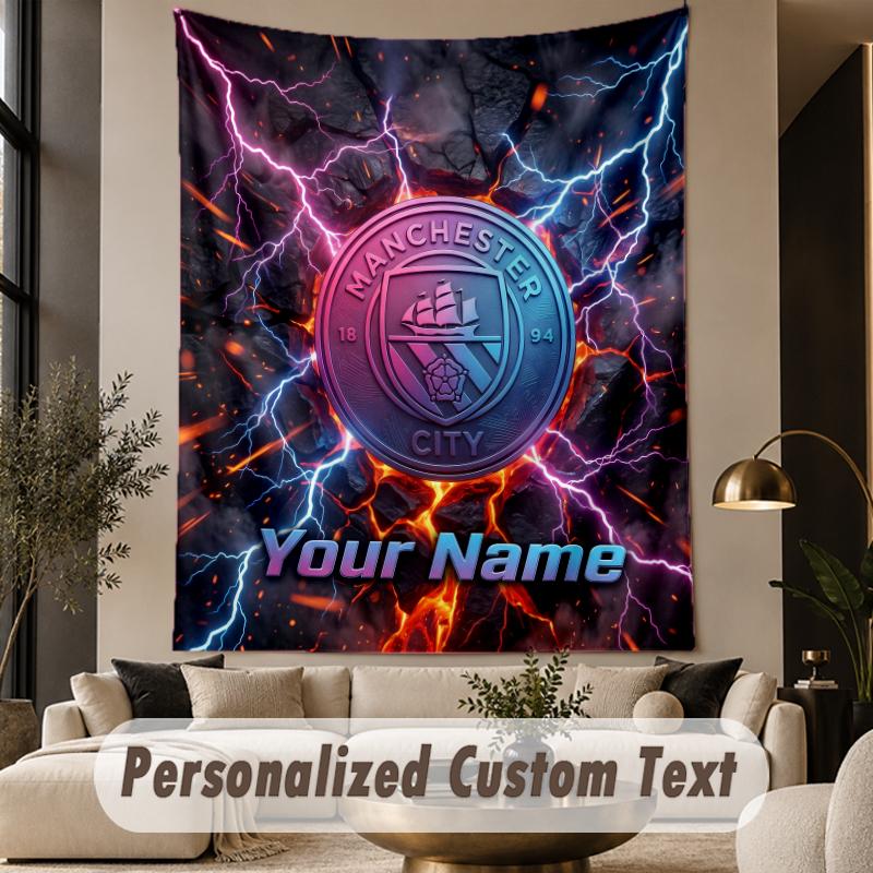 Custom Text Tapestry Manchester City Print Wall Tapestry Indoor Living Room Wall Decor