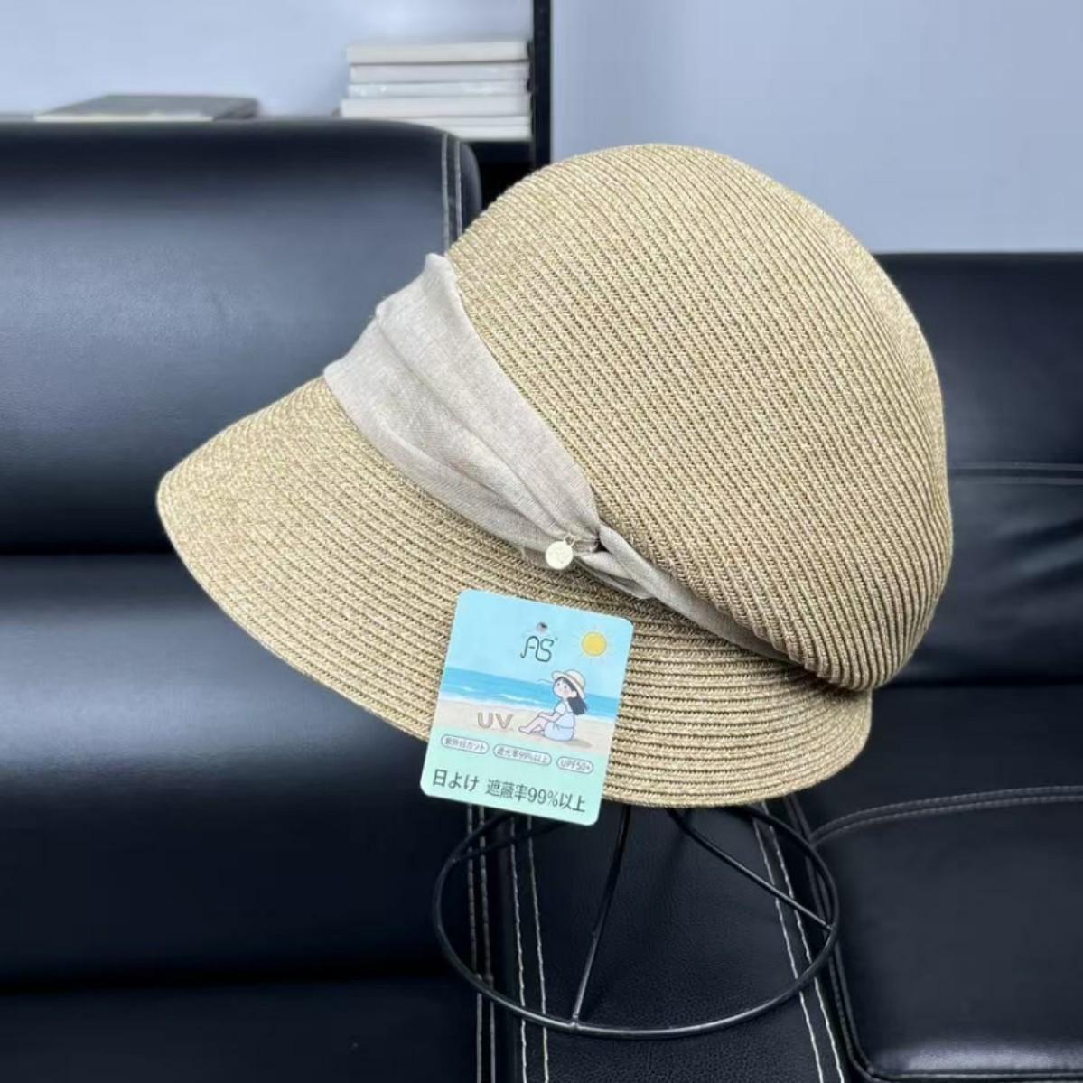 Quality Japanese sun hat children s summer straw woven basin hat peaked cap travel sun protection sun hat foldable M（55-58cm） хаки