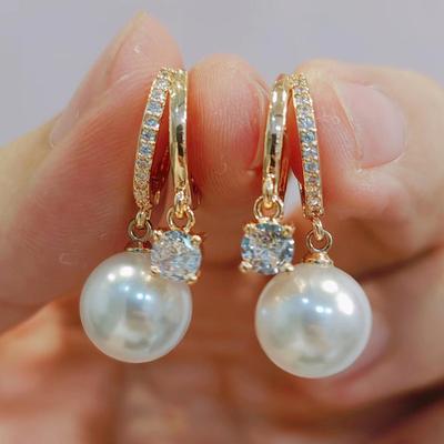 New Korean Trendy Imitation Pearl Drop Earrings for Women Fashion Zircon Hoop Earring Jewelry Party Accessories