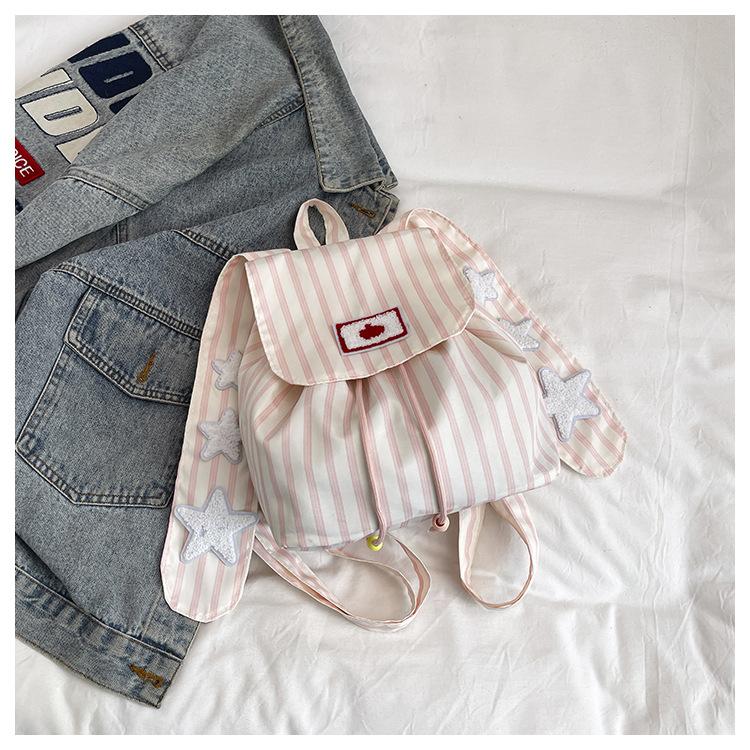 Schoolbag1011 Summer New Cute Rabbit Ear Bag Large Capacity Backpack Commuter Backpack High Value Striped Travel Bag