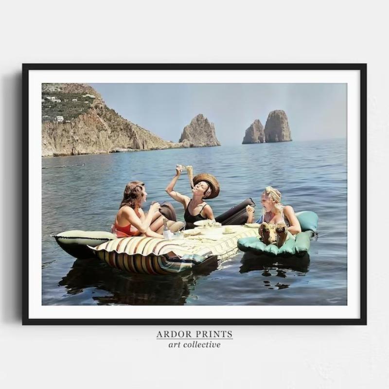 

Women Eating Pasta on Water,Eating Spaghetti on Lake,Framless Canvas Wall Art,Funny Picnic on Floaties Poster,Ocean Wall Decor 21X30CMNo Framed