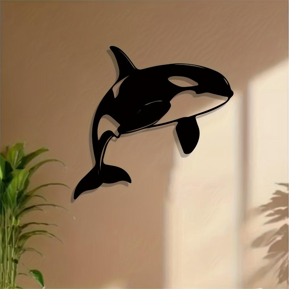 1pc Metal Orca Wall Art Sculpture, 3D Killer Whale Statue Mural, Unique Indoor Outdoor Decor for Living Room, Garden Fence, Marine Life Gift